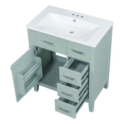 30" Green Bathroom Vanity with Sink Freestanding Drawers Solid Frame