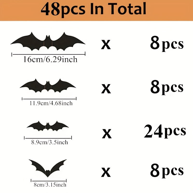 VENETIO 48pcs Halloween Decoration: Transform Your Home with 3D Black PVC Bat Wall Stickers! ➡ OD-00009