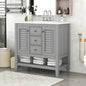 36" Grey Bathroom Vanity with Ceramic Basin Freestanding