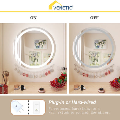 VENETIO 28'' 32'' Round LED Bathroom Vanity Mirror for Wall, Available in Canada