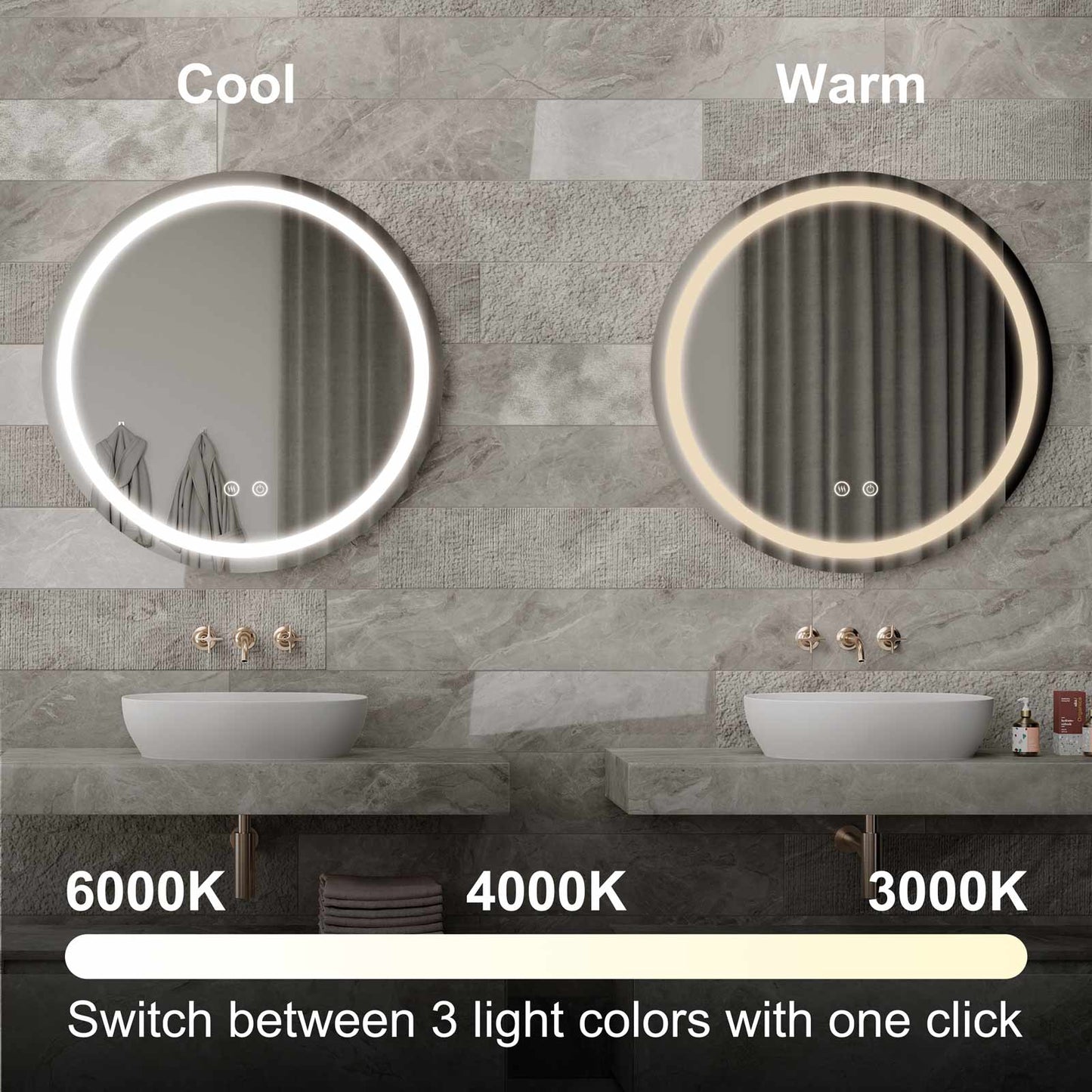 VENETIO 28'' 32'' Round LED Bathroom Vanity Mirror for Wall, Available in Canada