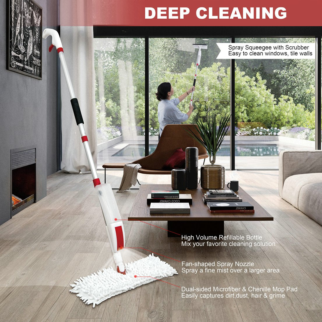 VENETIO Flip Microfiber Spray Mop for Floor Cleaning with Washable Pads and Refillable Sprayer