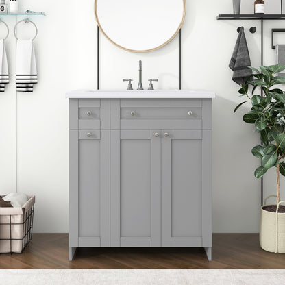 30" Grey Bathroom Vanity with Single Sink Freestanding Combo Cabinet