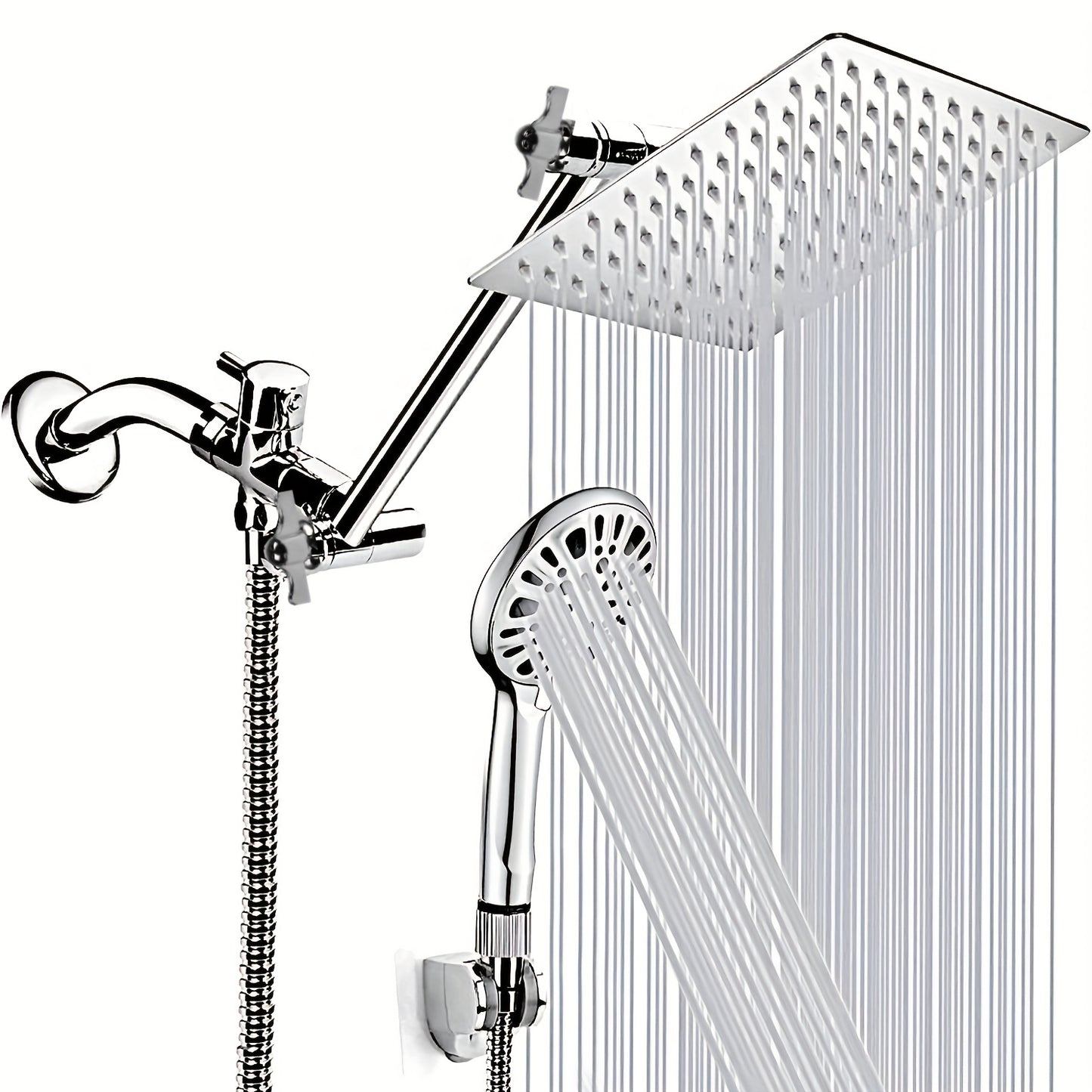 VENETIO 1set Shower Head With Hose, 8'' High Pressure Rain Shower Head, Handheld Shower Head Combo With 11'' Extension Arm, 9 Spray Settings Adjustable Shower Head With Holder, Height/Angle Adjustable ➡ BF-00001