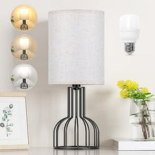 Load image into Gallery viewer, VENETIO Beside Table Lamp for Bedroom - Small Lamp with 3 Color Modes-3000K-4000K-5000K Nightstand Lamp with Simple Black Metal Base and White Fabric Shade for Kids, Living Room，Bedroom (LED Bulb Included) ➡ B-00008
