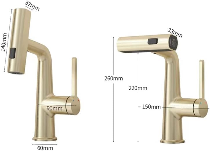 Mopo Brushed Gold Waterfall Bathroom Faucet with Pull Down Sprayer and Sink Drain Set