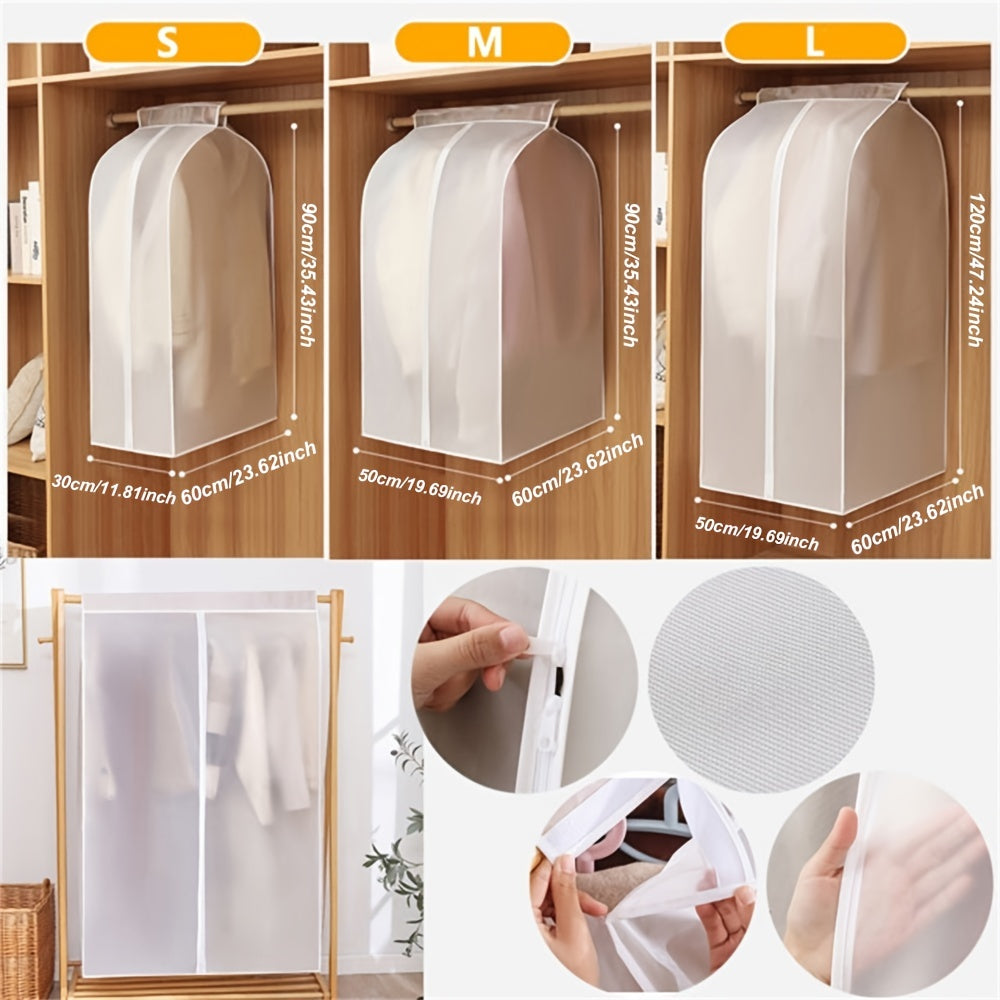 VENETIO 1pc Garment Clothes Cover Protector, Lightweight Closet Storage Bags Translucent Dustproof Waterproof Hanging Clothing Storage Bag With Full Zipper & Magic Tape & Strap For Coat Dress Windbreaker ➡ SO-00041