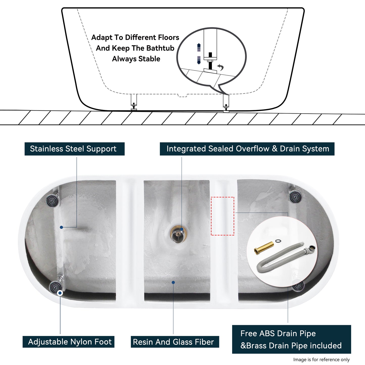 67" Glossy White Minimalist Acrylic Freestanding Bathtub with Brushed Nickel Drain