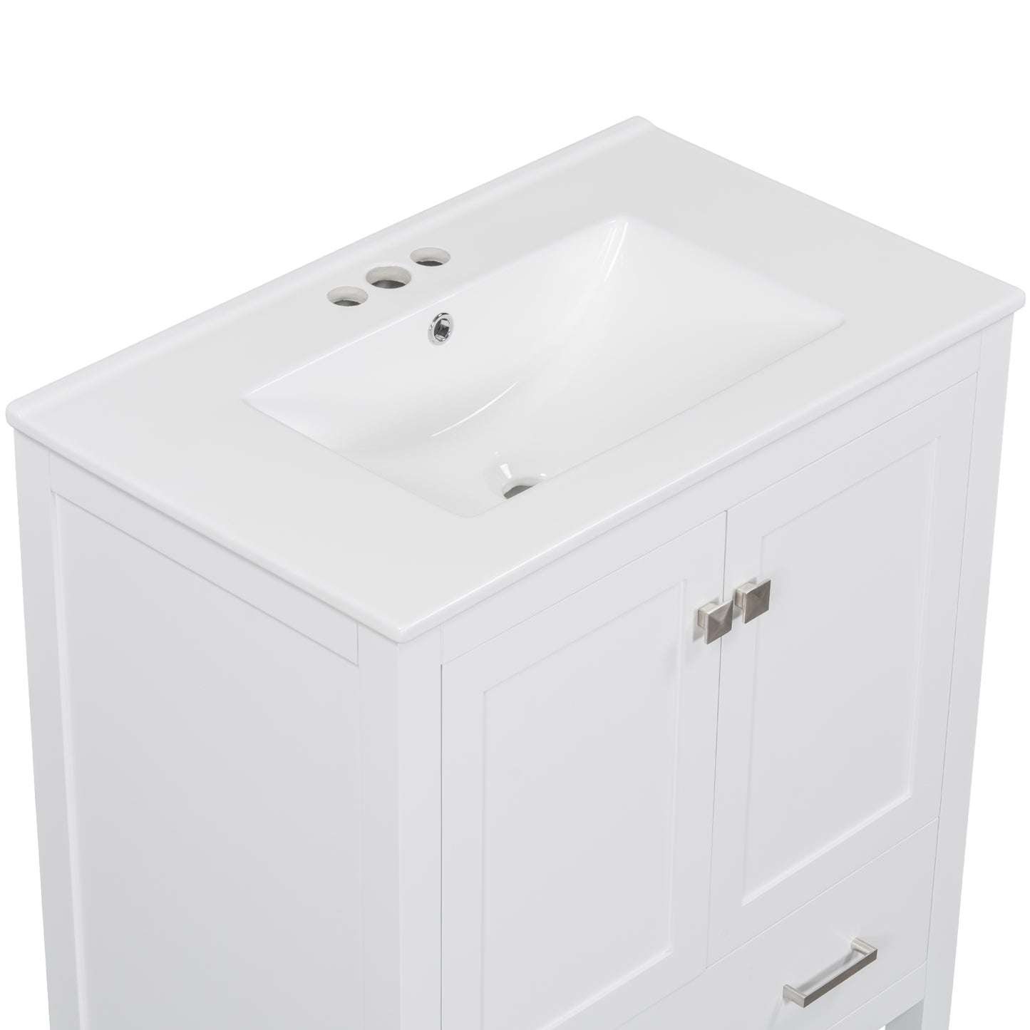 30" White Bathroom Vanity with Single Sink Freestanding Undermount Sink