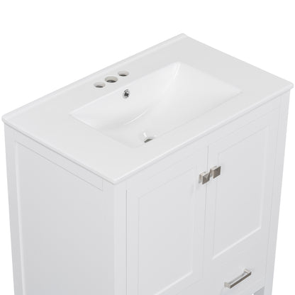 30" White Bathroom Vanity with Single Sink Freestanding Undermount Sink