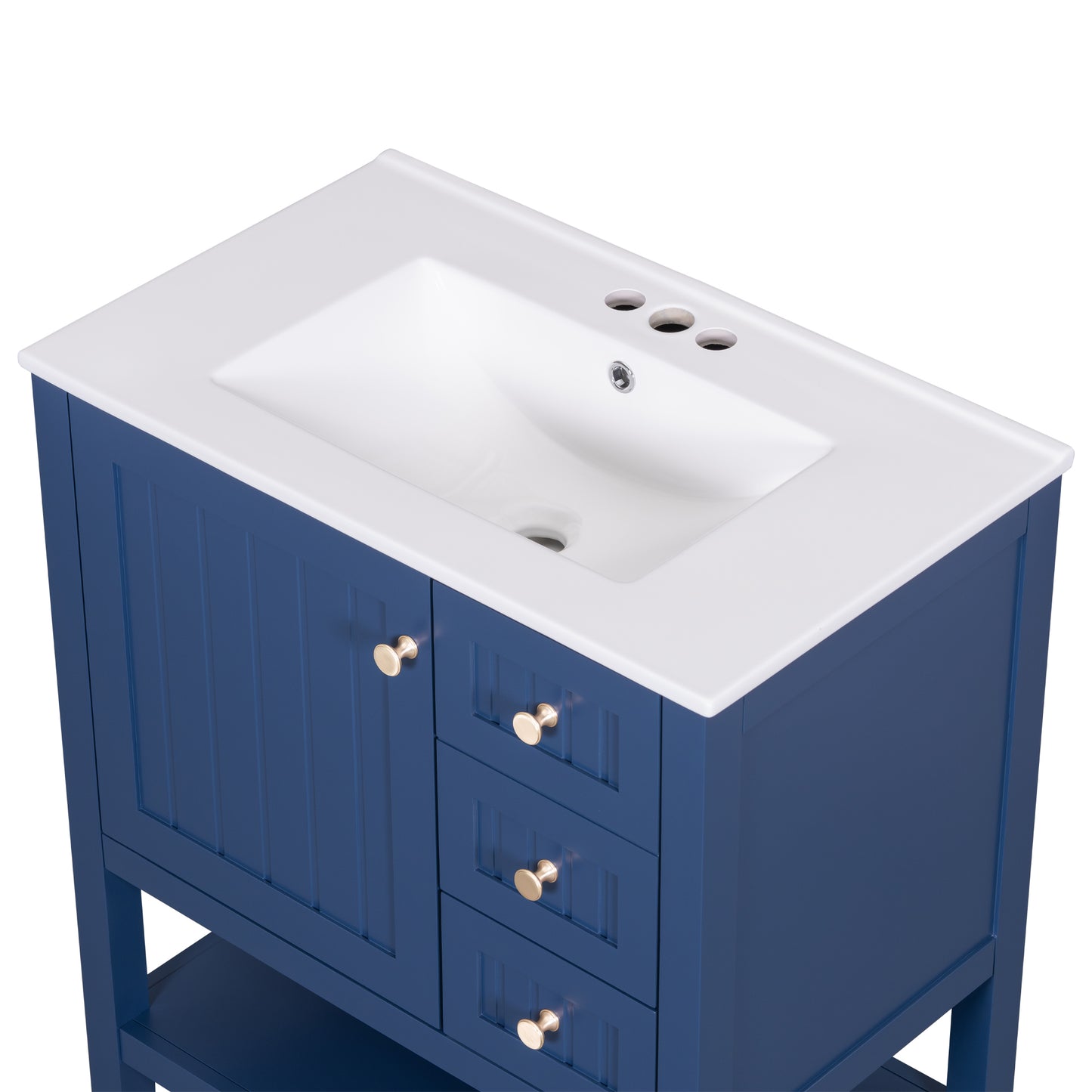 30" Transitional Bathroom Vanity with Ceramic Sink Freestanding