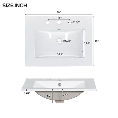 30" Premium Bathroom Vanity with Ceramic Sink Freestanding Ample Storage