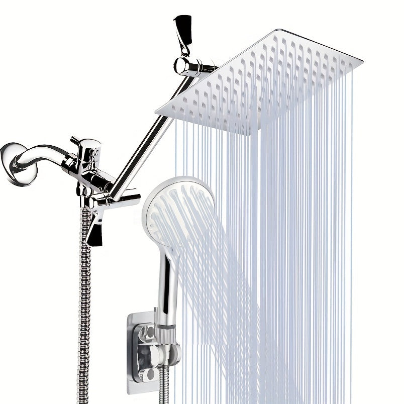 Upgrade Your Shower Experience: 8 High Pressure Rainfall Shower Head & Handheld Combo with 9 Settings, 11 Extension Arm & Adjustable Holder/Hose ➡ BF-00005
