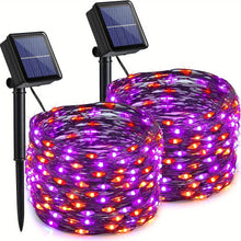 Load image into Gallery viewer, VENETIO 2 Packs Orange Purple Halloween Lights, 2 Pack Each 33ft 100LED Solar Halloween Fairy Lights, Total 200LED 8 Modes Solar Halloween Lights, Twinkle Fairy Lights, Outdoor Waterproof Halloween String Lights, For Party Halloween Decor ➡ OD-00005