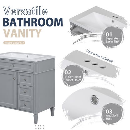 30" Modern Bathroom Vanity with Top Sink Freestanding 2 Drawers and Tip-out Drawer