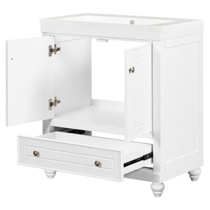 30" White Bathroom Vanity with Sink Freestanding Doors and Drawer