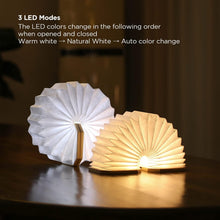 Load image into Gallery viewer, VENETIO Accordion LED Rechargeable Nightlight, Wooden Book Lamp, Folding Night Light, USB Rechargeable Table lamp with Magnetic Strap ➡ B-00016