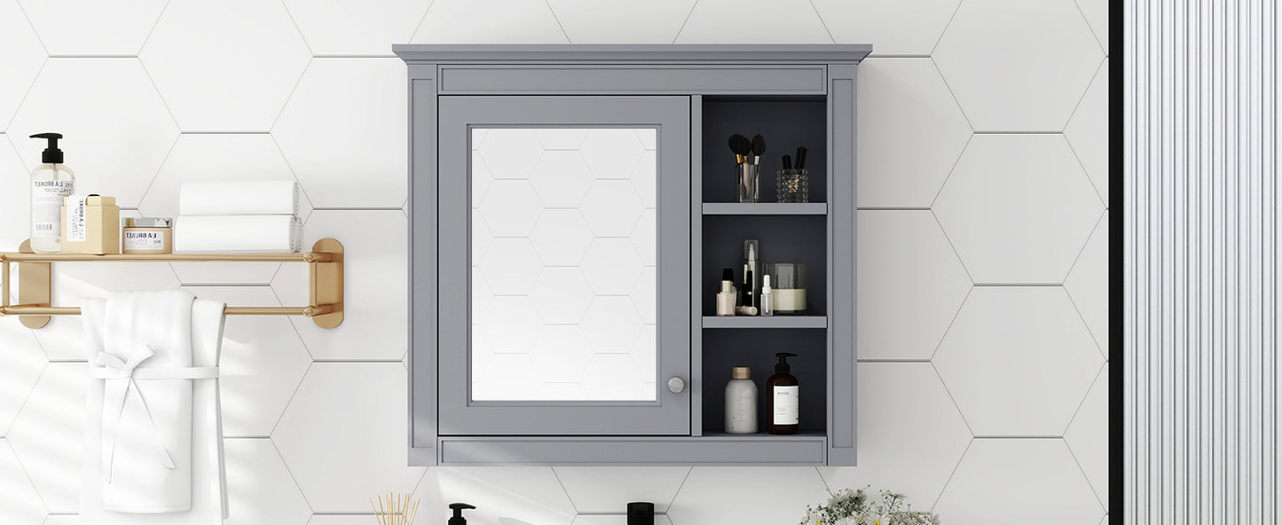 30" x 28" Medicine Cabinet Wall Mounted with Mirror and 3 Open Shelves