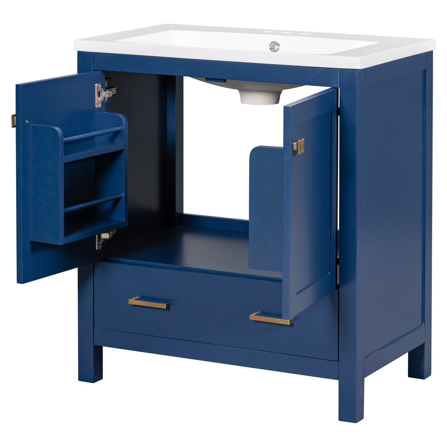 30" Blue Bathroom Vanity with Single Sink Freestanding Undermount Sink