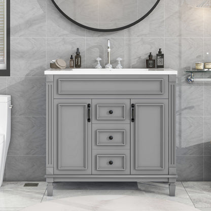 36" Modern Bathroom Vanity with Top Sink Freestanding