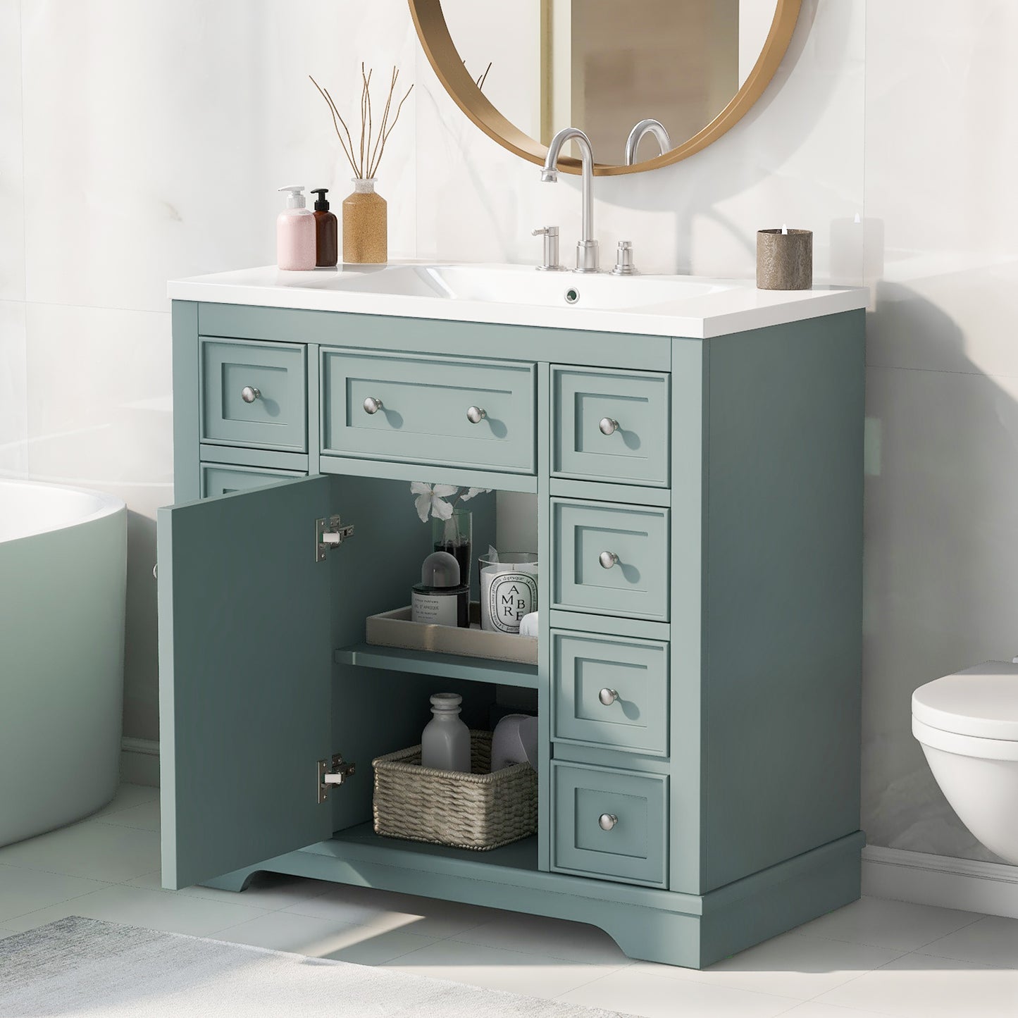 36" Green Bathroom Vanity with Sink Combo Freestanding