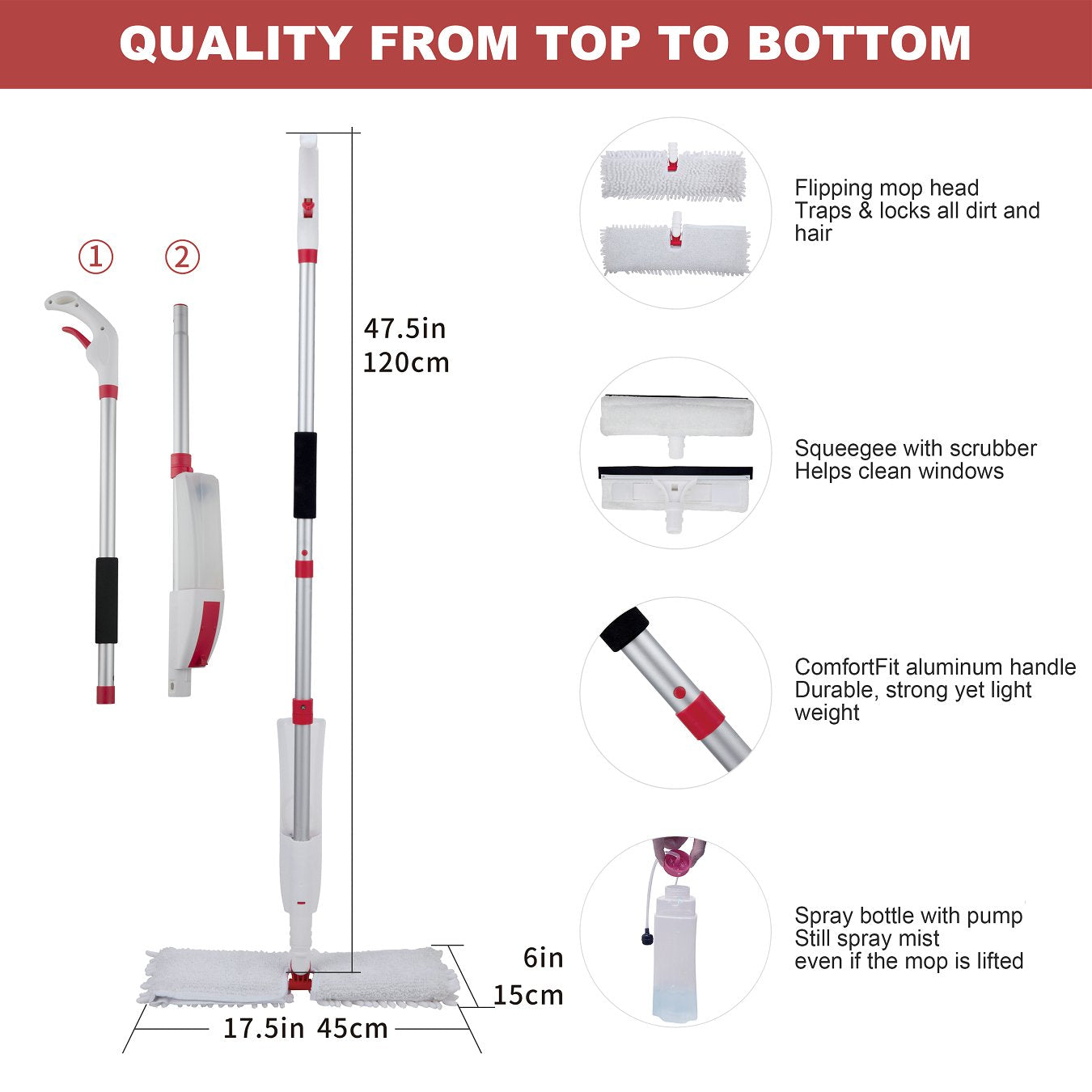 VENETIO Flip Microfiber Spray Mop for Floor Cleaning with Washable Pads and Refillable Sprayer