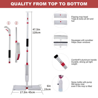 VENETIO Flip Microfiber Spray Mop for Floor Cleaning with Washable Pads and Refillable Sprayer