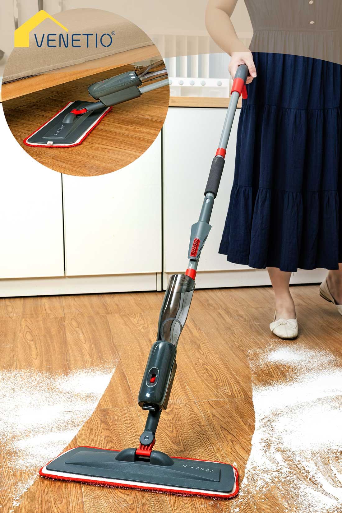 VENETIO Premium Microfiber Spray Mop for Floor Cleaning with Washable Pads and Refillable Sprayer