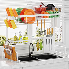 Charger l&#39;image dans la galerie, VENETIO Sakugi White Over The Sink Dish Drying Rack - Adjustable (29.5-35.5in) Drying Rack w/Large Capacity, Space-Saving Dish Rack for Kitchen Counter, 2-Tier Dish Drying Rack, Premium Stainless Steel ➡ SO-00039