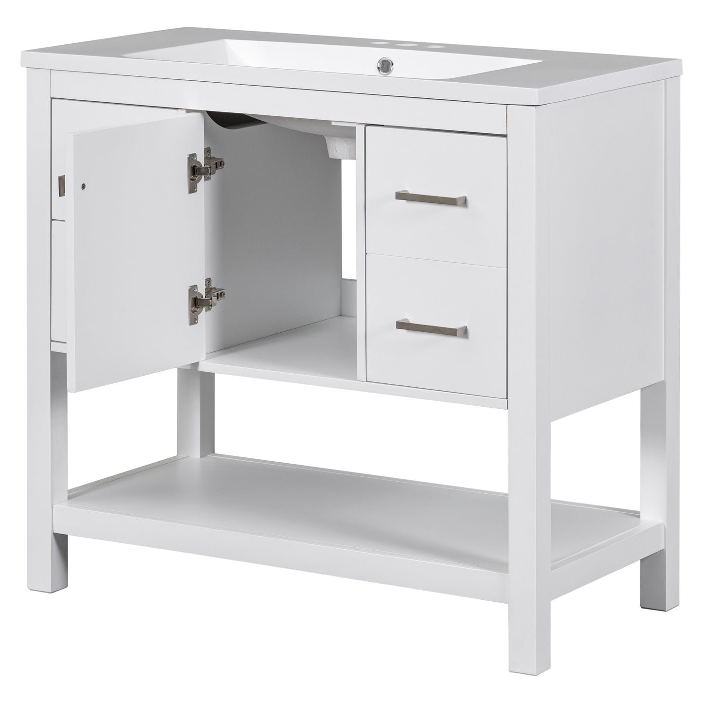 36" White Modern Bathroom Vanity with USB Freestanding