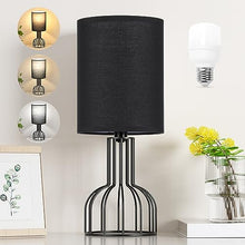 Cargar imagen en el visor de la galería, VENETIO Beside Table Lamp for Bedroom - Small Lamp with 3 Color Modes-3000K-4000K-5000K Nightstand Lamp with Simple Black Metal Base and White Fabric Shade for Kids, Living Room，Bedroom (LED Bulb Included) ➡ B-00008