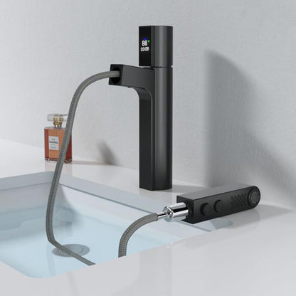 Bathroom Faucet with Pull Out Sprayer and LED Temperature Display