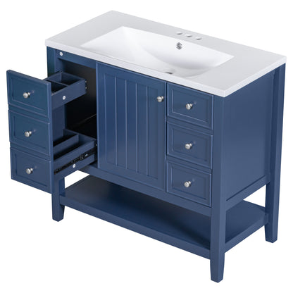 36" Blue Bathroom Vanity with Sink Combo Freestanding