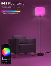 Laden Sie das Bild in den Galerie-Viewer, VENETIO Floor lamp for living Room Works with Alexa &amp; Google, White Linen Lamp Shade LED Bright Tall Standing Smart Floor Lamp with Remote for Bedroom Office, Modern Color Changing Dimmable WiFi Room Light ➡ B-00012