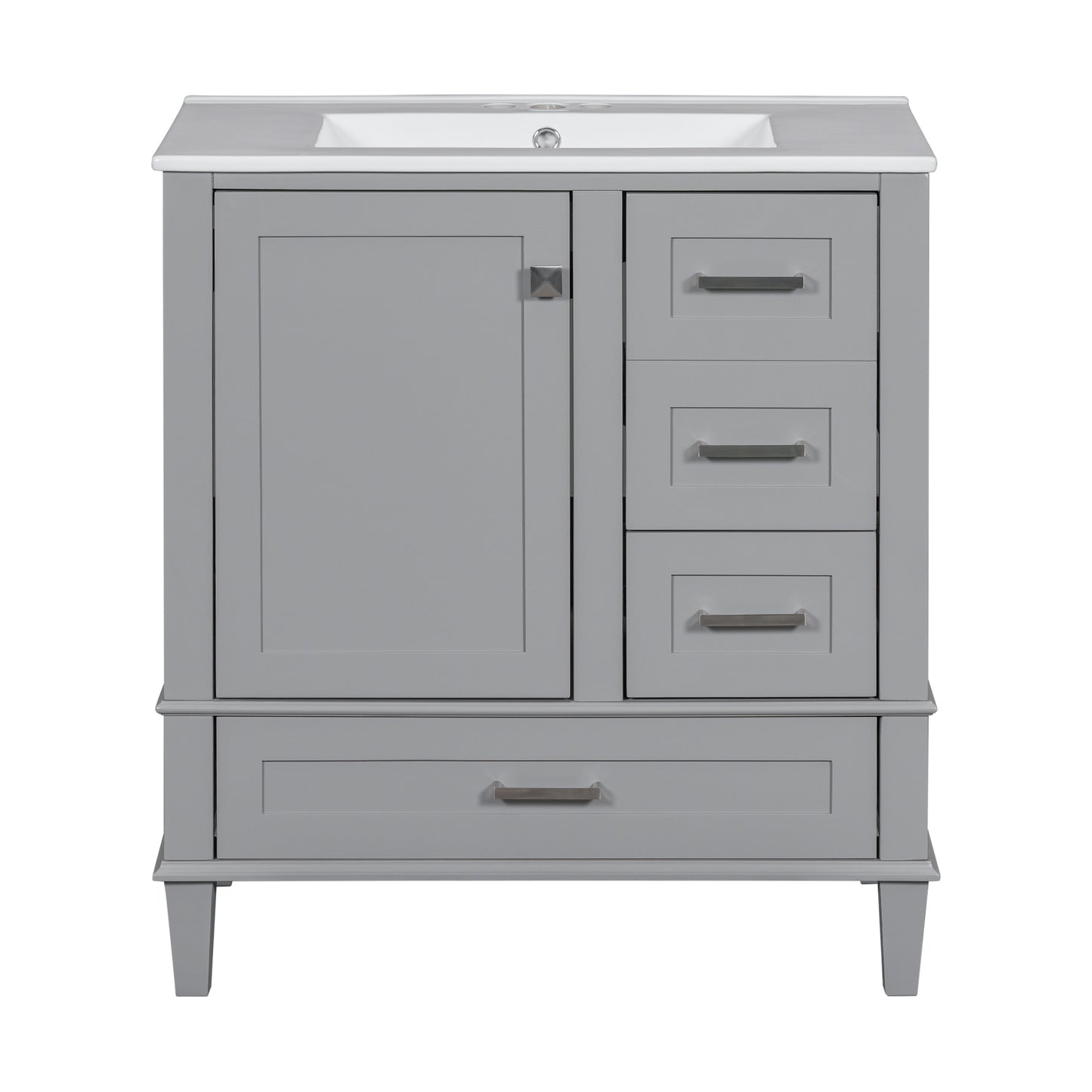 30" Grey Bathroom Vanity with Sink Freestanding Soft Closing Doors and 3 Drawers