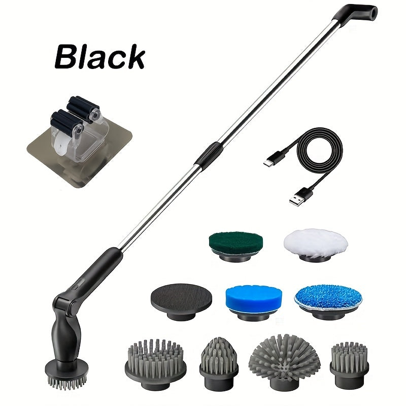 VENETIO Powerful Cordless Electric Spin Scrubber - 50 Extension Handle, 8 Brush Heads, 2 Speed Settings, Waterproof & Remote Control - Perfect for Bathroom, Tub, Floor, Tile, Kitchen & Car Wash! ➡ CS-00023