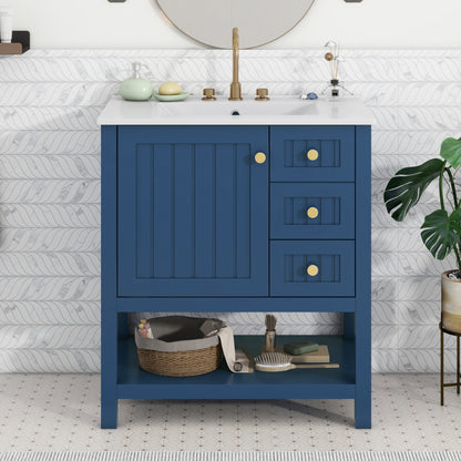 30" Transitional Bathroom Vanity with Ceramic Sink Freestanding