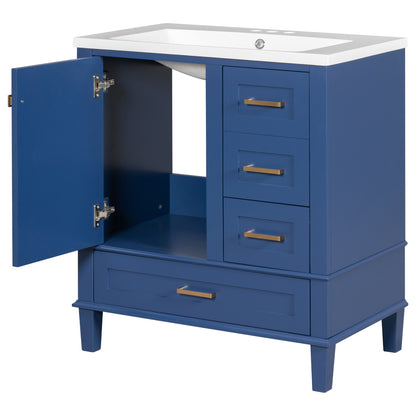 30" Blue Bathroom Vanity with Sink Freestanding Soft Closing Doors and 3 Drawers