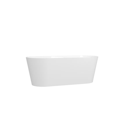 67" Glossy White Minimalist Acrylic Freestanding Bathtub with Brushed Nickel Drain