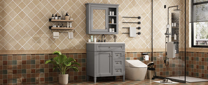 30" Modern Bathroom Vanity with Top Sink Freestanding 2 Drawers and Tip-out Drawer