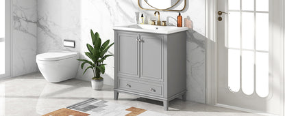 30" Grey Bathroom Vanity with Sink Freestanding Multifunctional Cabinet