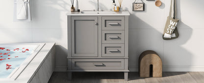 30" Grey Bathroom Vanity with Sink Freestanding Soft Closing Doors and 3 Drawers