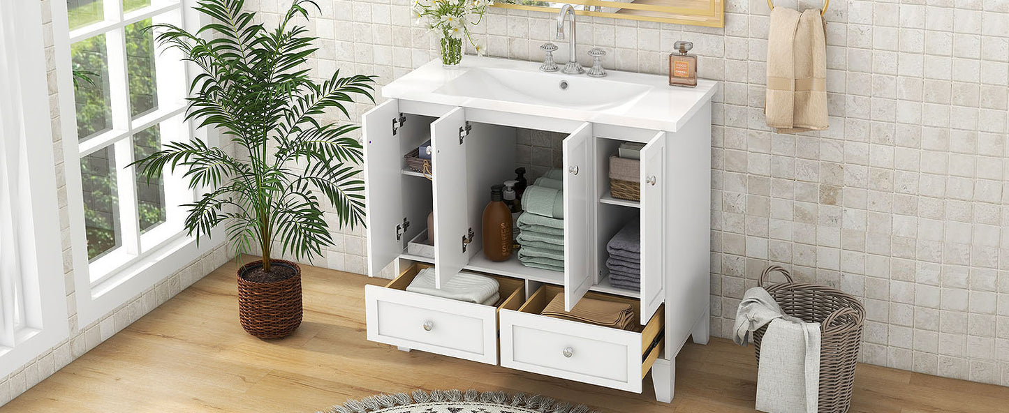 36" Bathroom Vanity with Resin Sink Combo Freestanding