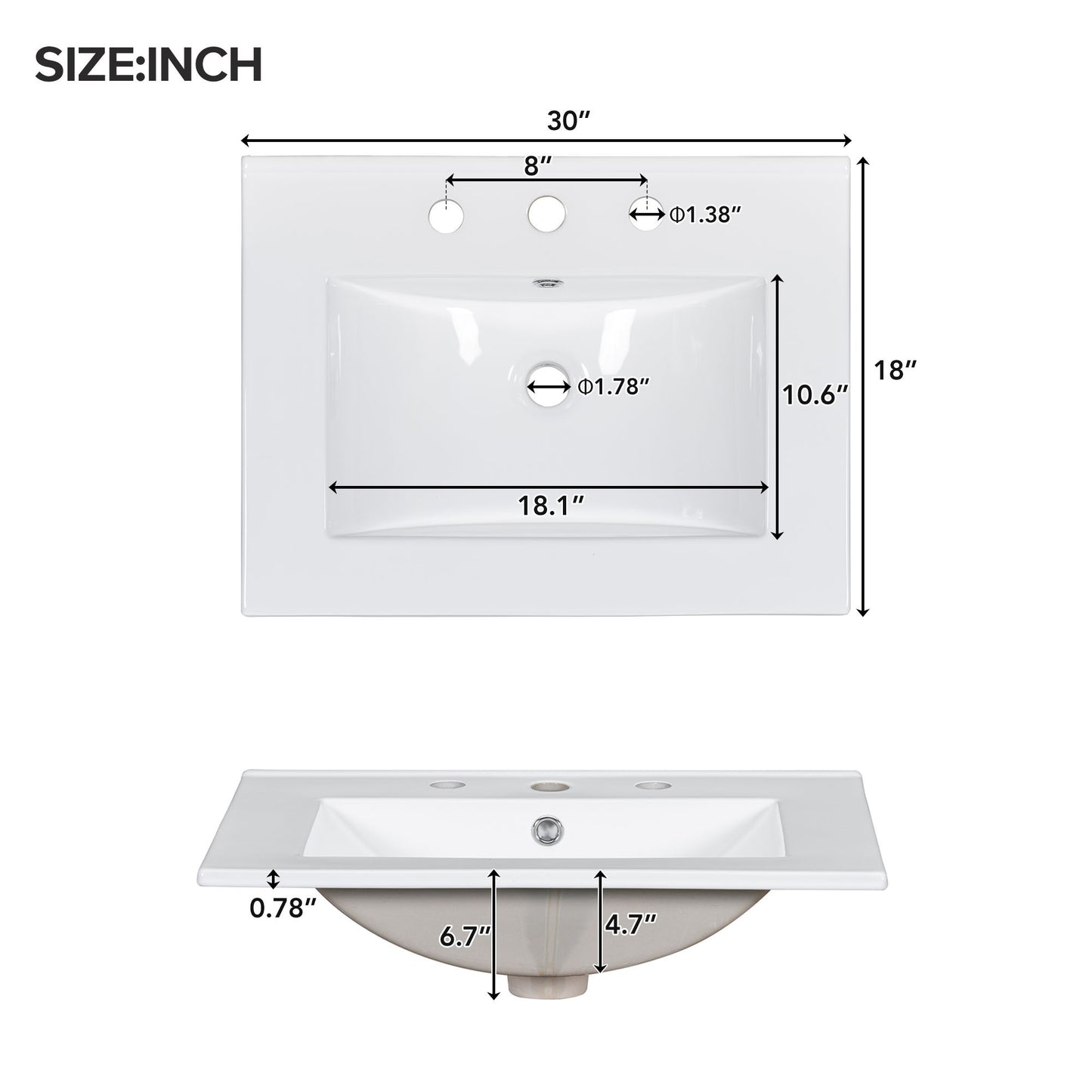 30" Freestanding Bathroom Vanity Combo with Ceramic Sink Shaker Style