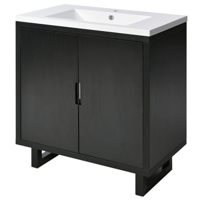 30" White Bathroom Vanity with Single Sink Freestanding Solid Wood Frame