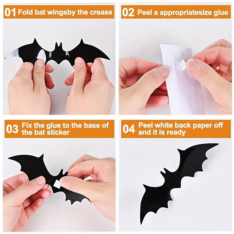 VENETIO 48pcs Halloween Decoration: Transform Your Home with 3D Black PVC Bat Wall Stickers! ➡ OD-00009