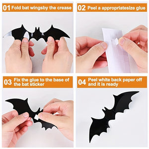 VENETIO 48pcs 3D Black PVC Bat Wall Stickers - Perfect Halloween Decoration to Transform Your Home ➡ OD-00009