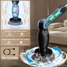 Charger l&#39;image dans la galerie, VENETIO Powerful Cordless Electric Spin Scrubber - 50-Inch Extension Handle, 8 Brush Heads, 2 Speed Settings, Waterproof with Remote Control - Ideal for Bathroom, Tub, Floor, Tile, Kitchen, and Car Wash ➡ CS-00023