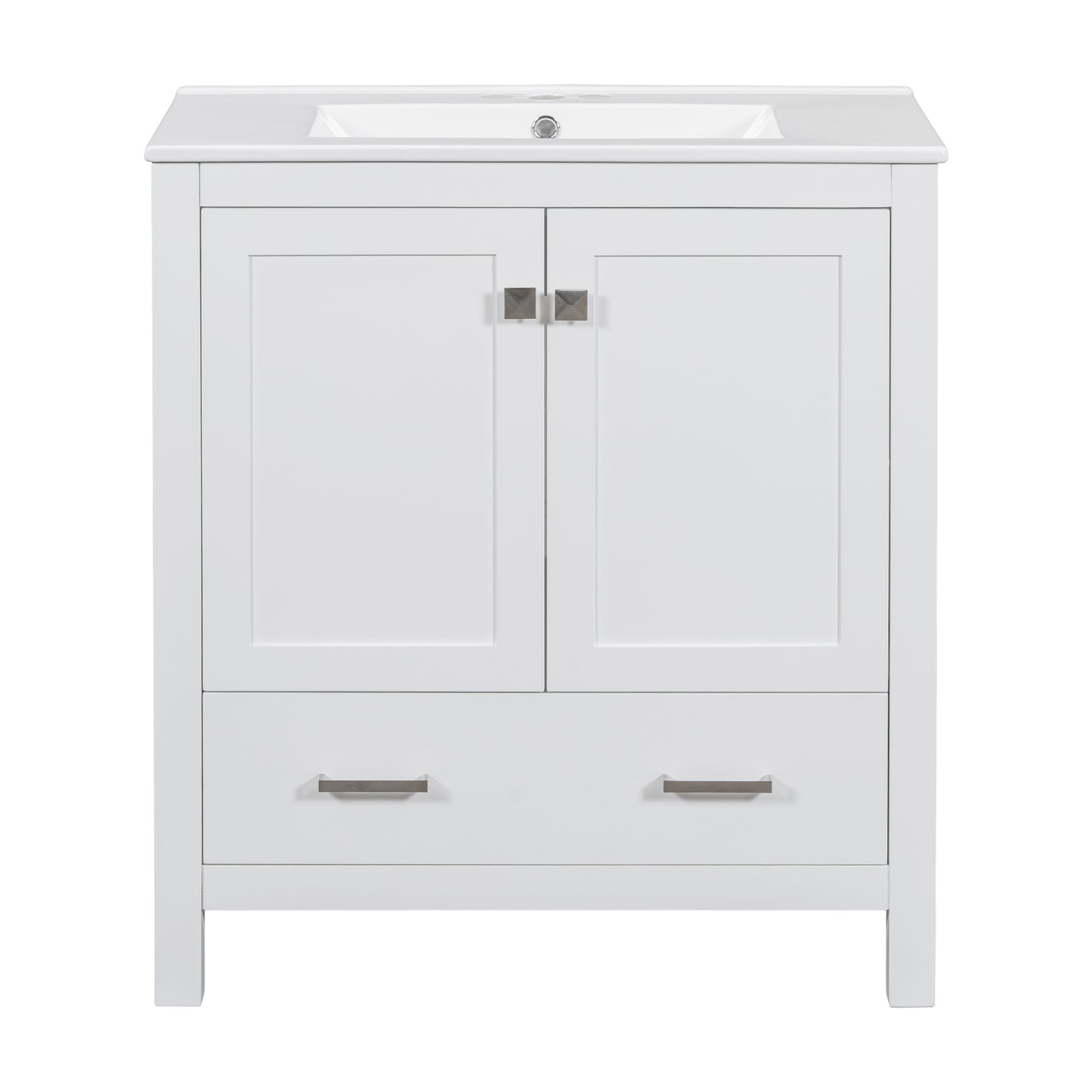 30" White Bathroom Vanity with Single Sink Freestanding Undermount Sink