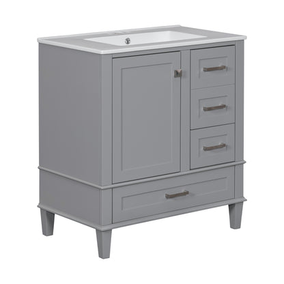 30" Grey Bathroom Vanity with Sink Freestanding Soft Closing Doors and 3 Drawers